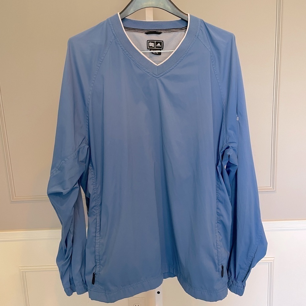Adidas Jacket men's light blue Climaproof windbreaker v neck golf outdoor v neck